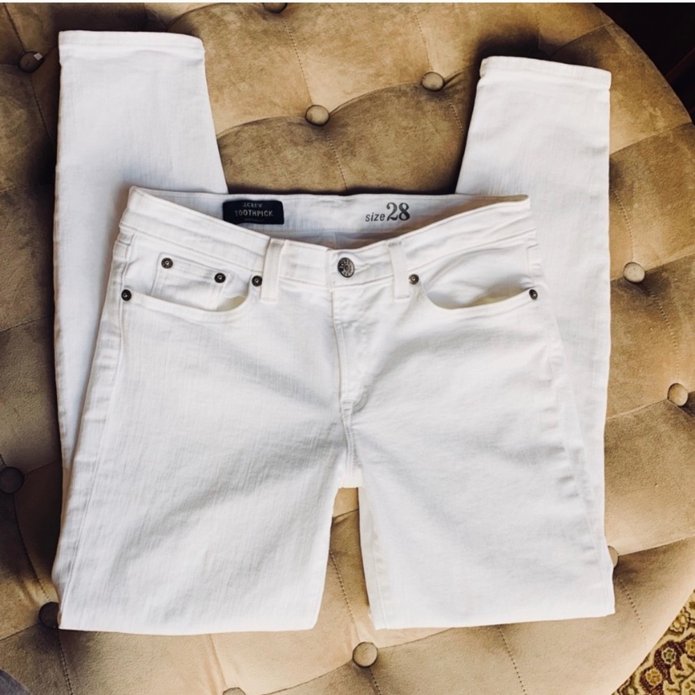 J Crew Toothpick Skinny Crop White Jeans Sz 28 6